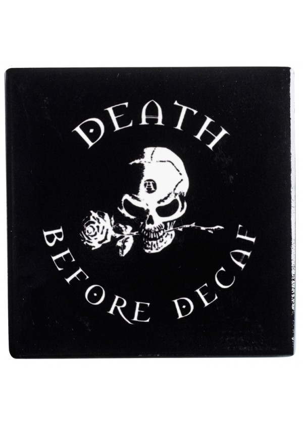 Death Before Decaf Gothic Ceramic Coaster