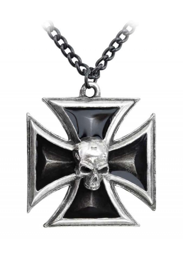 Black Knights Cross Pewter Necklace