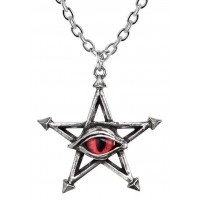 Red Curse Pentagram Eye Pewter Necklace