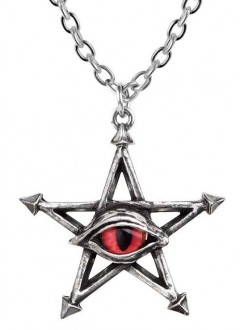 Red Curse Pentagram Eye Pewter Necklace