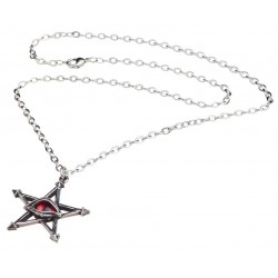 Red Curse Pentagram Eye Pewter Necklace