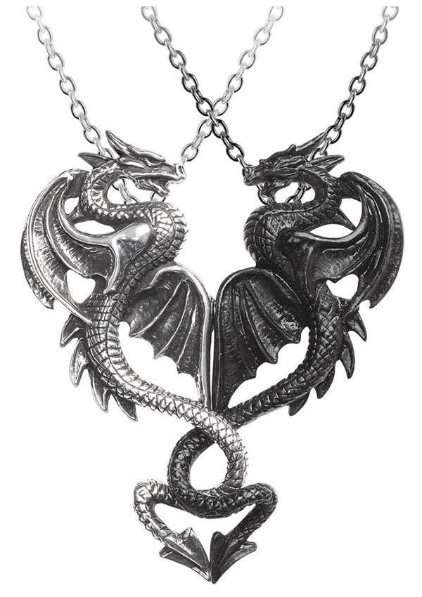 Draconic Tryst Double Dragon Gothic Friendship Necklace