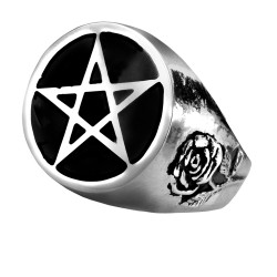 Roseus Pentagram Enameled Pewter Ring