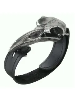 Rabeschadel Pewter Raven Skull Leather Strap Bracelet