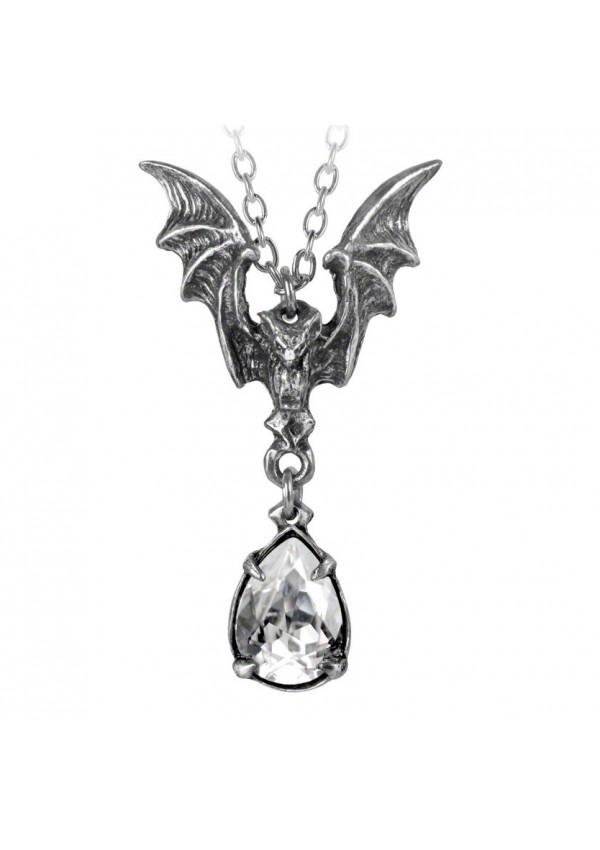 La Nuit Crystal Bat Pewter Necklace