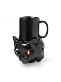 Black Cat Mug Warmer Stand and Mug