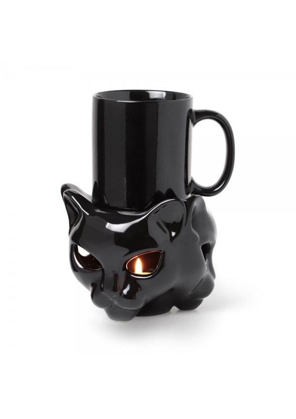 Black Cat Mug Warmer Stand and Mug