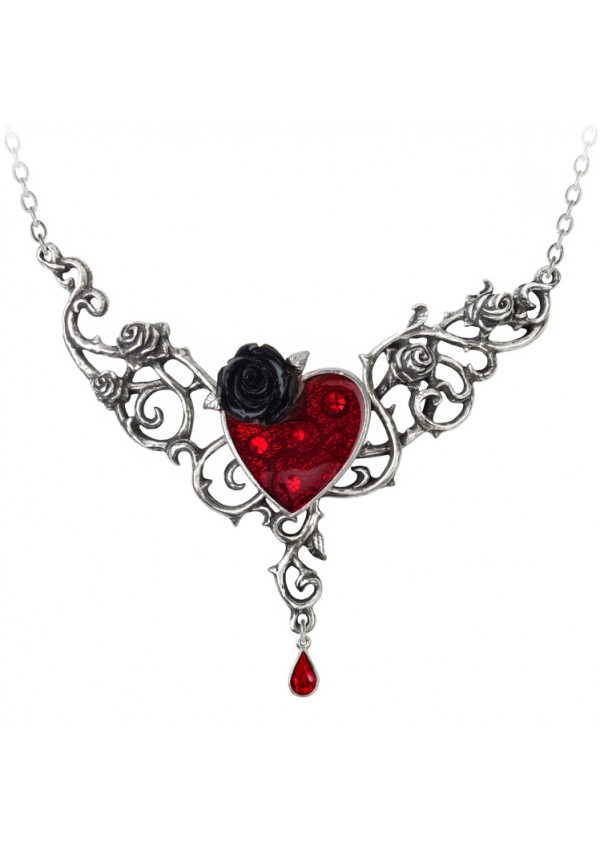 Blood Rose Heart Pewter Necklace