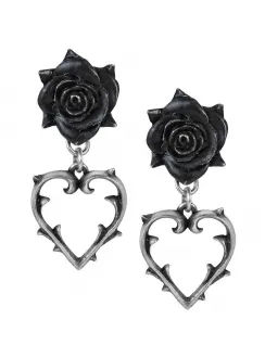 Wounded Love Black Rose Heart Gothic Earrings