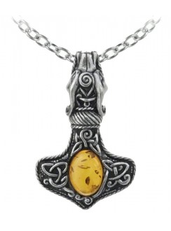 Amber Dragon Thorhammer Pewter Pendant