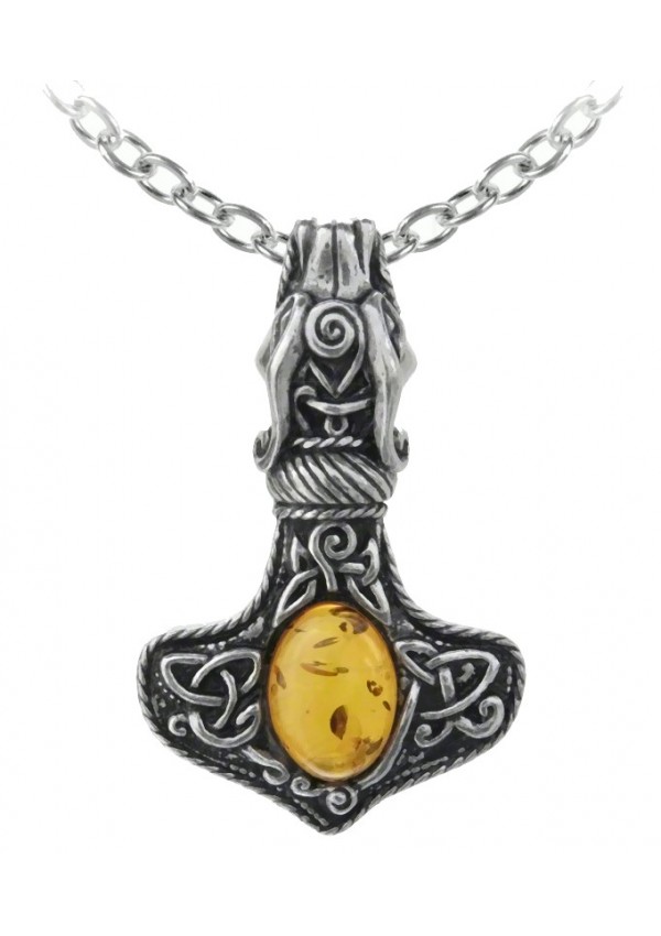 Amber Dragon Thorhammer Pewter Pendant