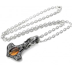 Amber Dragon Thorhammer Pewter Pendant