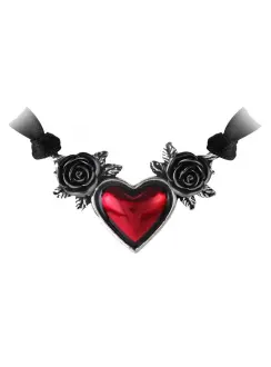 Blood Heart Black Rose Heart Pewter Necklace