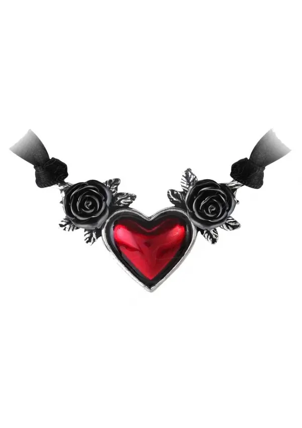 Blood Heart Black Rose Heart Pewter Necklace