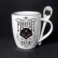 Purrfect Brew Black Cat Mug and Spoon Set