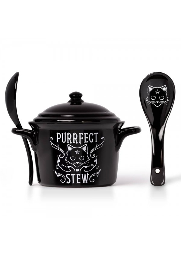 Black Cat Purrfect Stew Soup Bowl and Spoon