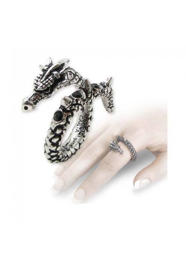 Dragon Fantasy Jewelry Ring Wraps Around Your Finger in Fine Gothic Pewter