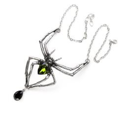 Emerald Venom Spider Pewter Necklace