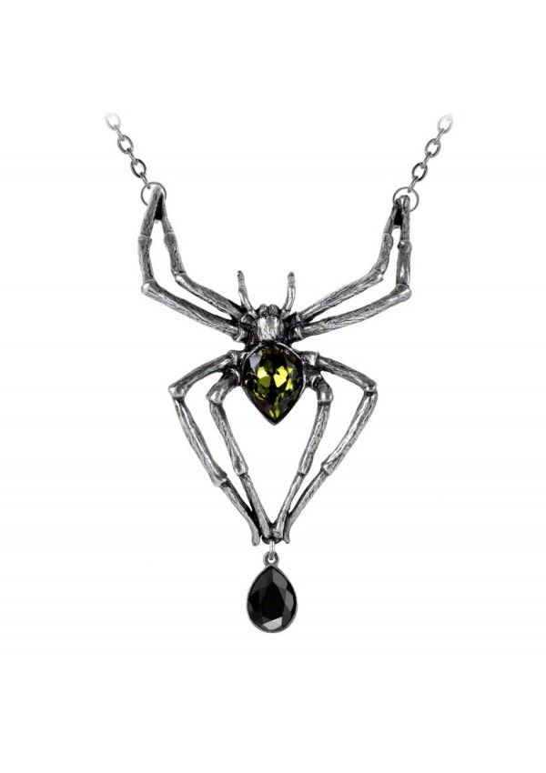 Emerald Venom Spider Pewter Necklace