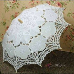 White Battenburg Lace Parasol