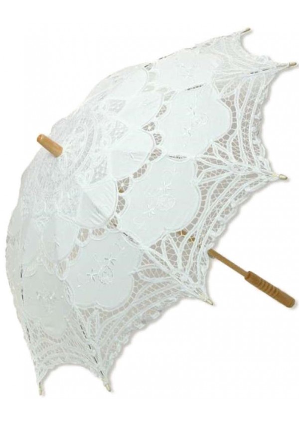 White Battenburg Lace Parasol