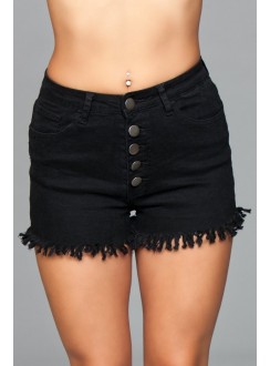 Fringed Black Button Up Shorts