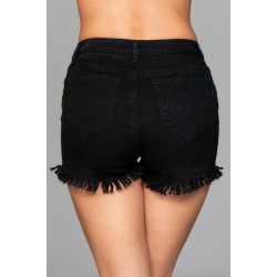 Fringed Black Button Up Shorts