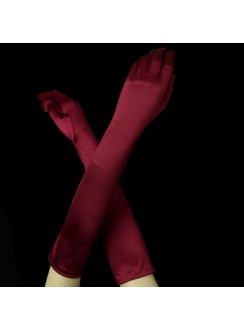 Burgundy Satin Gloves in 3 Lengths