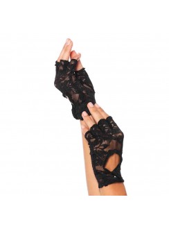 Black Lace Keyhole Back Fingerless Gloves