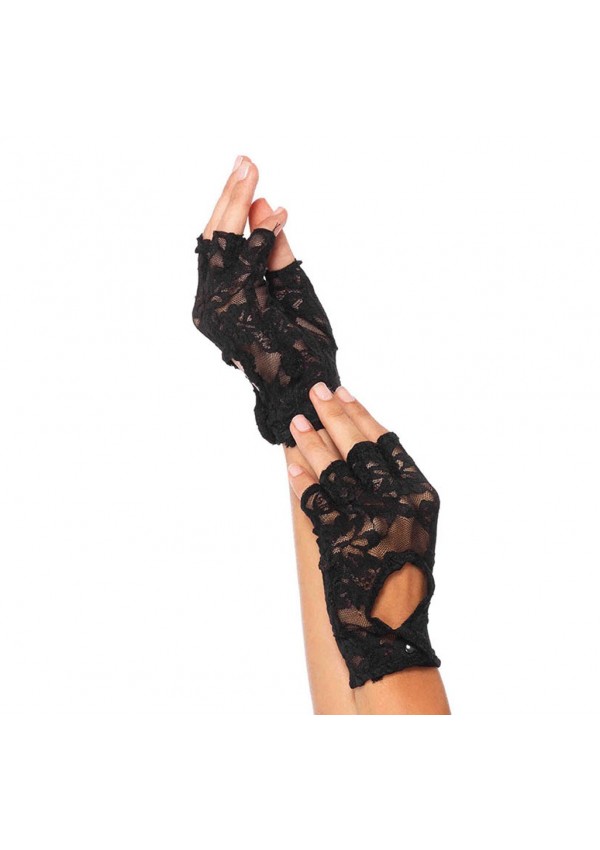 Black Lace Keyhole Back Fingerless Gloves