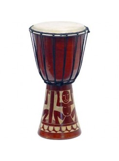Djembe Drum Carved Red Mahogany Finish - Assorted Designs
