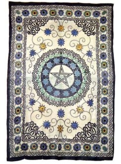 Floral Pentacle Cotton Full Size Tapestry