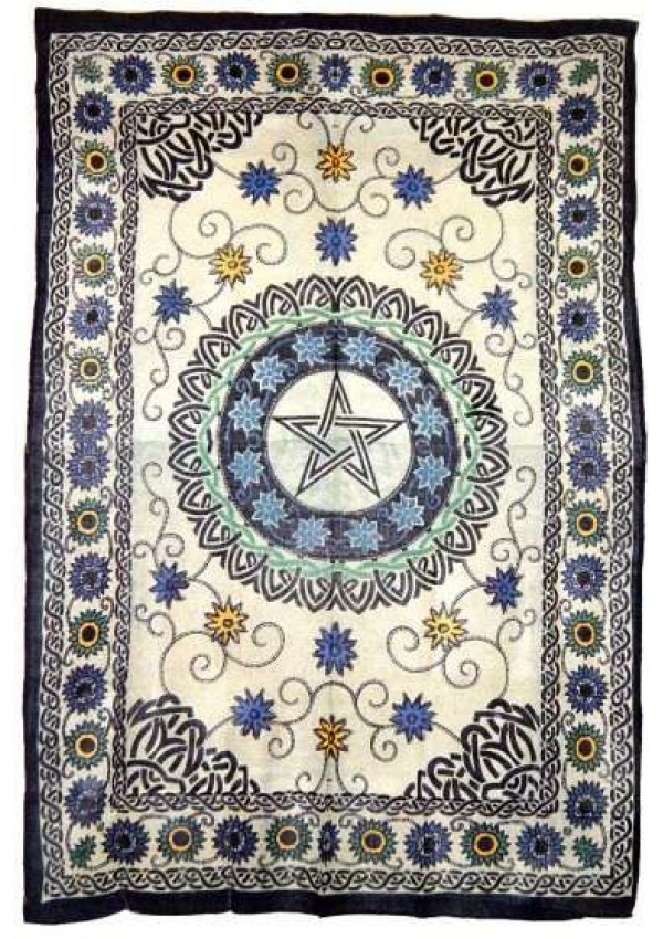 Floral Pentacle Cotton Full Size Tapestry