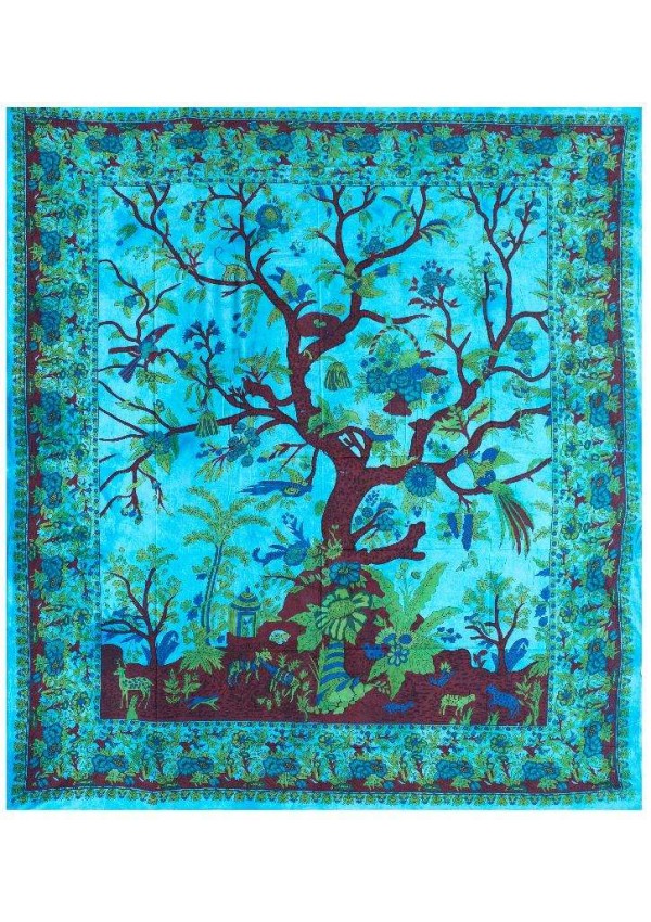 Tree of Life Blue Double Tapestry