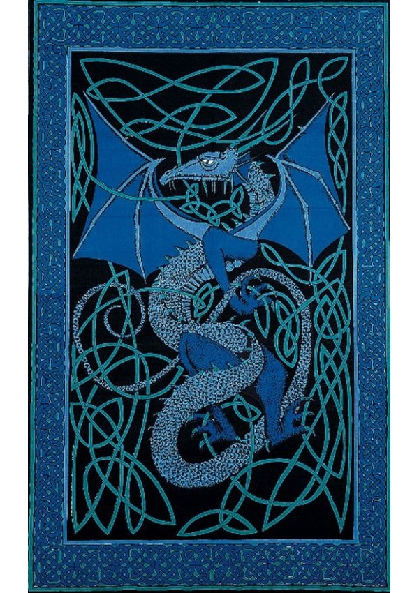 Celtic English Dragon Tapestry - Twin Size Blue