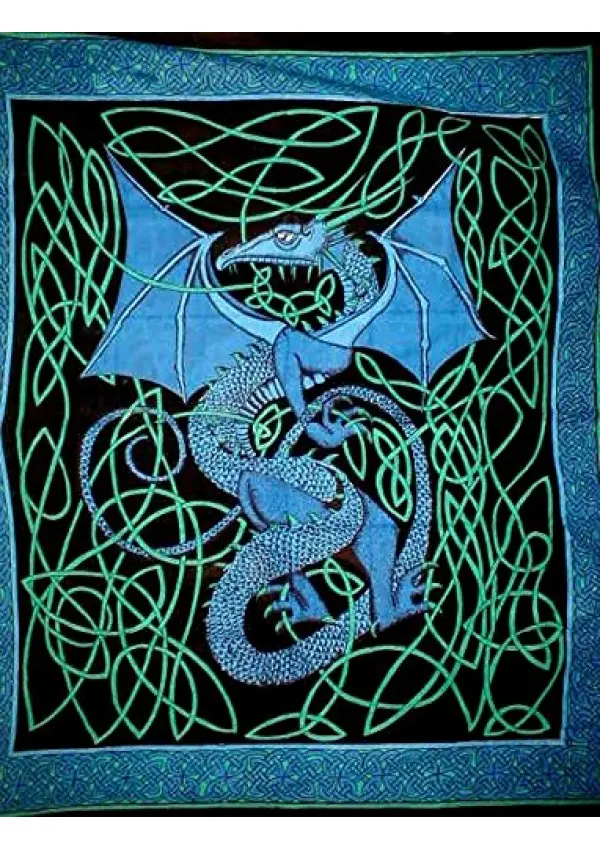 Celtic English Dragon Tapestry - Full Size Blue