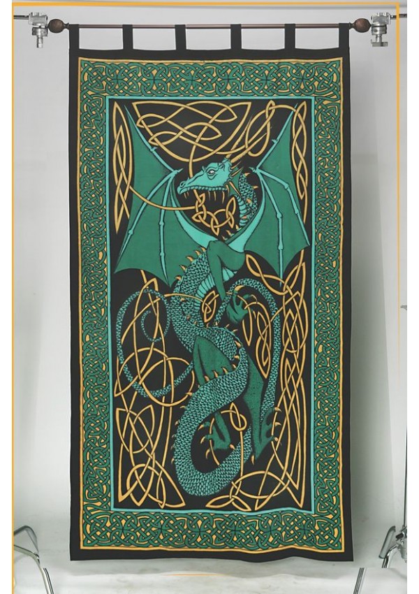 Celtic English Dragon Curtain - Green