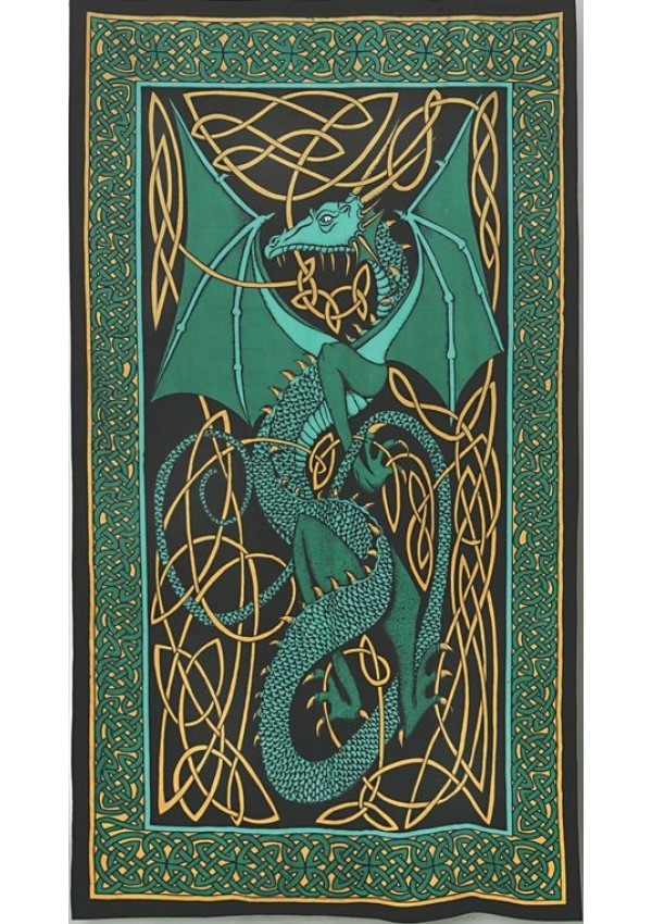 Celtic English Dragon Tapestry - Twin Size Green