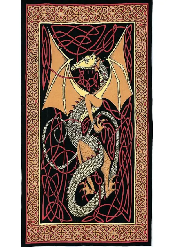 Celtic English Dragon Tapestry - Twin Size Red