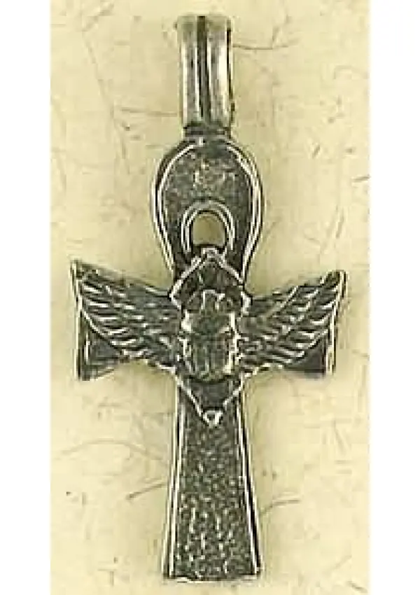 Ankh with Winged Scarab Pewter Necklace