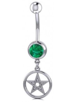 Pentacle Body Jewelry with Emerald Gemstone