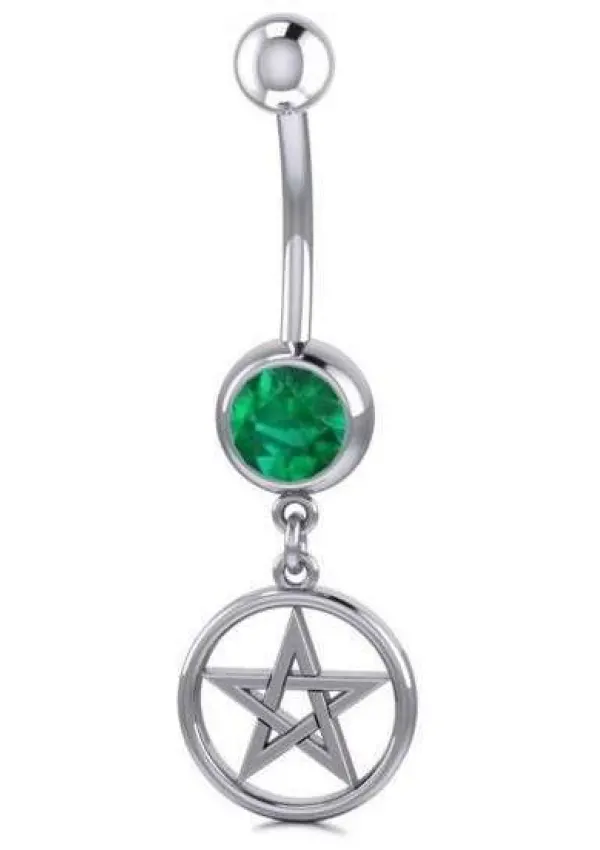 Pentacle Body Jewelry with Emerald Gemstone