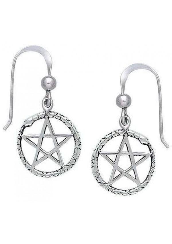 Ouroborus Snake of Rebirth Pentacle Earrings