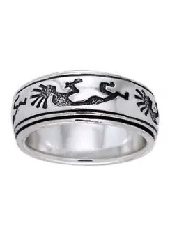 Kokopelli Sterling Silver Fidget  Spinner Ring