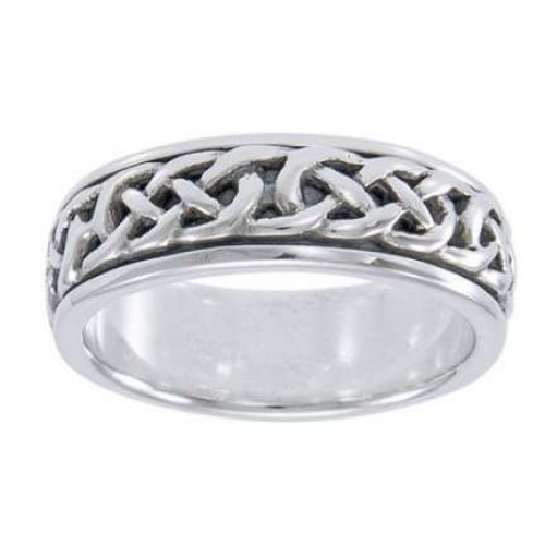 Celtic Knotwork Sterling Silver Spinner Ring | Mens Band Ring