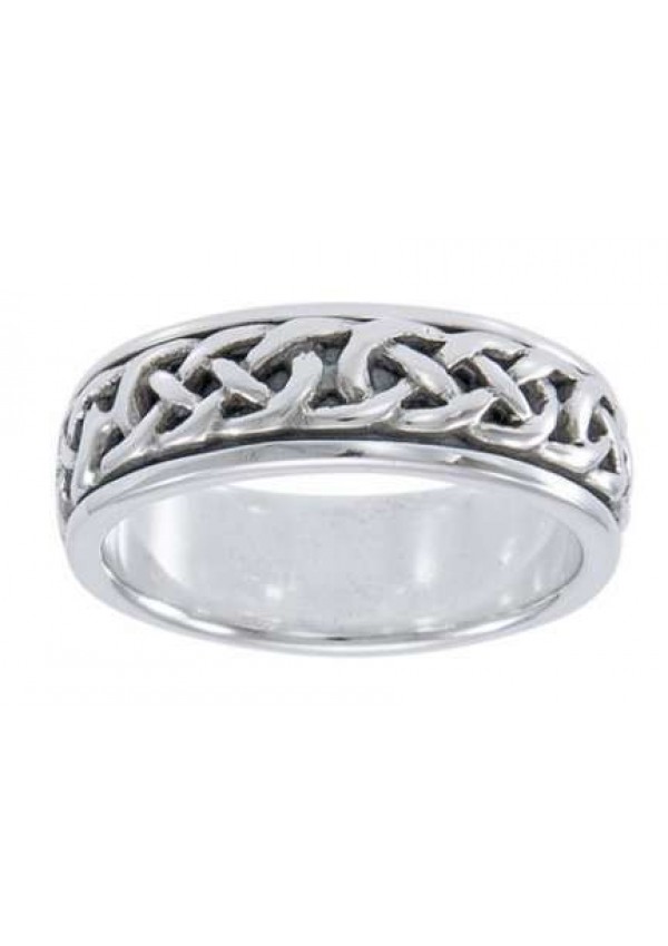 Celtic Knotwork Sterling Silver Spinner Ring | Mens Band Ring