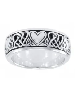 Celtic Hearts Sterling Silver Fidget Spinner Ring