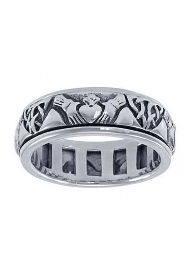 Celtic Claddagh Sterling Silver Fidget Spinner Ring