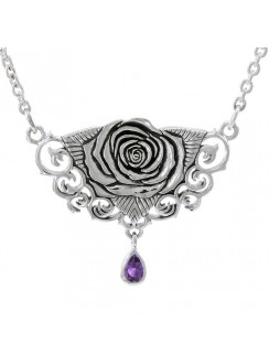 Sacred Rose Silver Necklace with Amethyst
