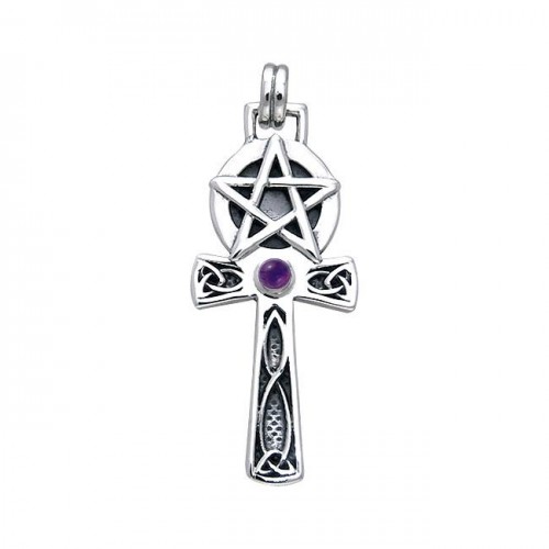 Celtic Knot Pentagram Ankh with Amethyst Pendant | Gothic Plus Celtic Knot Pentagram Ankh with Amethyst Pendant | Gothic Plus